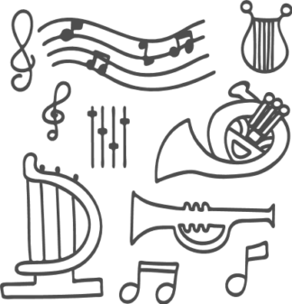 music-elements-sheet-french-horn-harp-free-svg-file-SvgHeart.Com