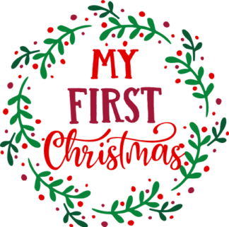 my-first-christmas-floral-circle-holly-leaves-wreath-baby-free-svg-file-SvgHeart.Com